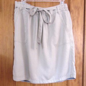 Lands' End Women's Skirt Gathered Waist with Self-Belt Sz 10 Color Taupe/Tan